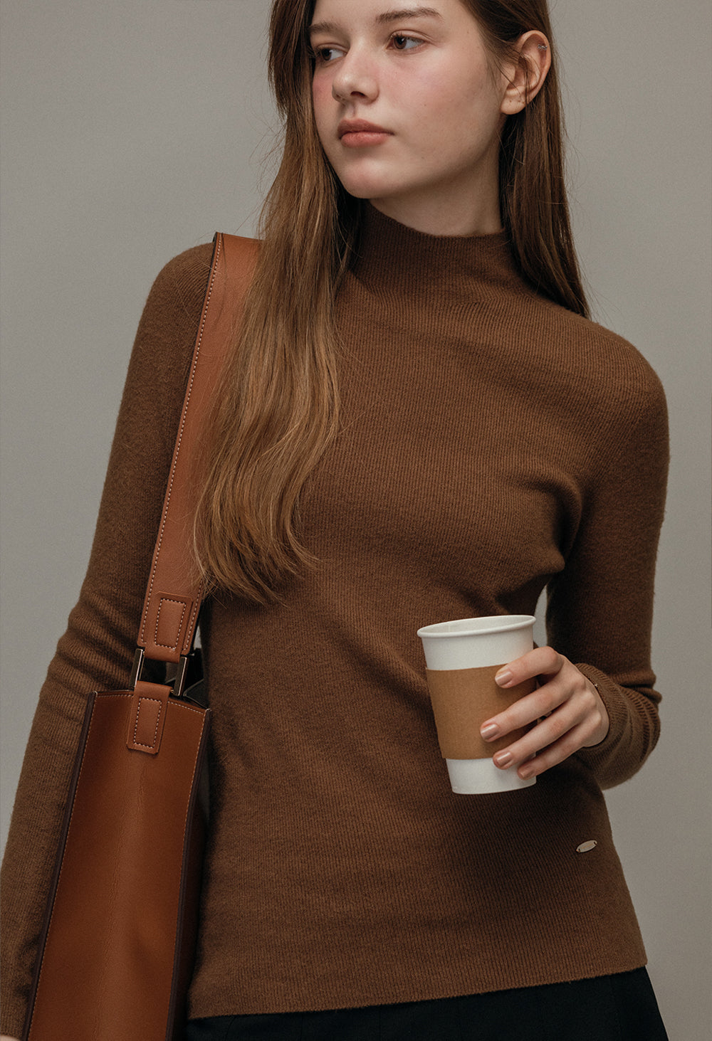 Poyette basic slim half neck knit