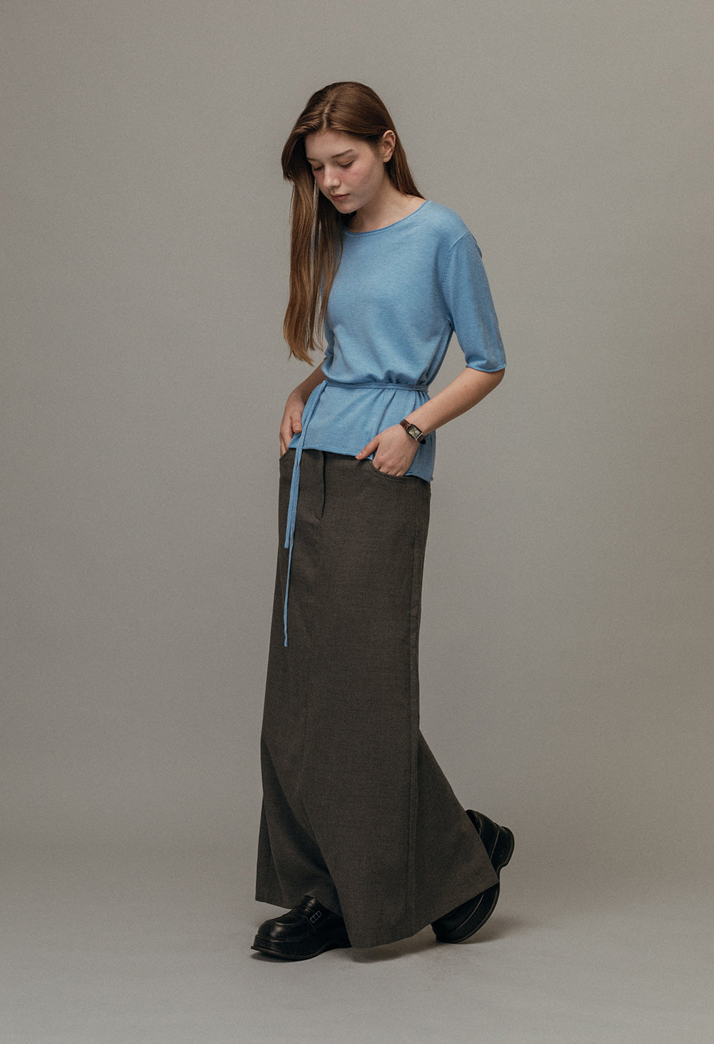 Strap wool half sleeve knit