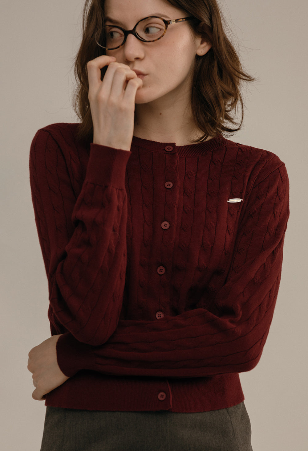 Classic cable cotton knit cardigan