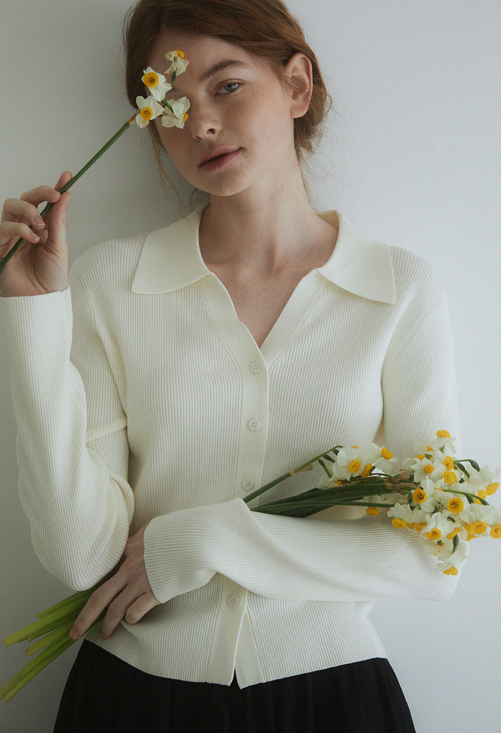 Slim ribbed collar cardigan