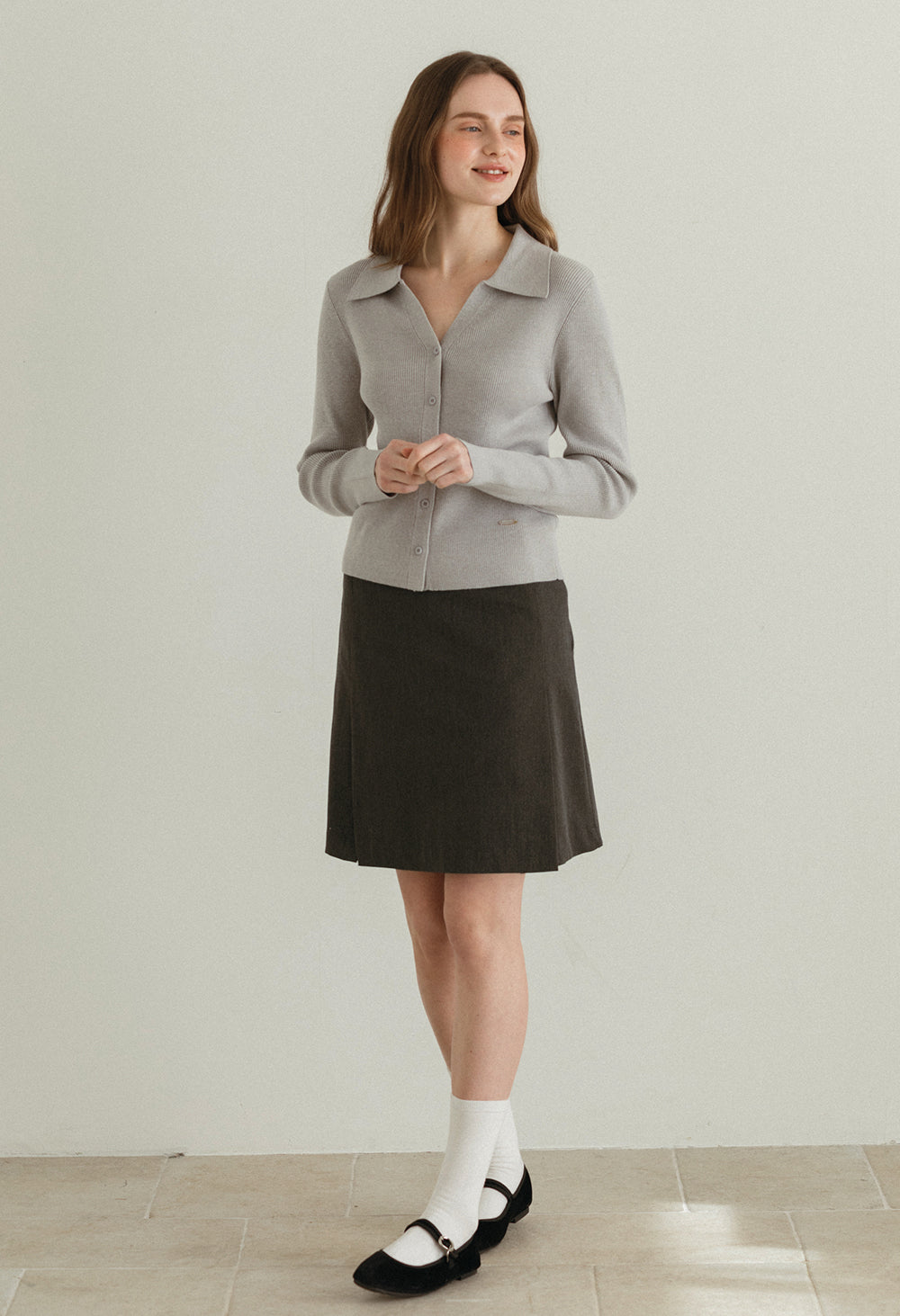 Slim ribbed collar cardigan