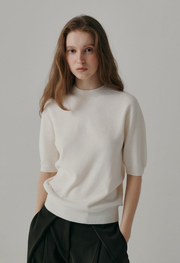 Tinted Wool Wholegarment Short-Sleeved Knit