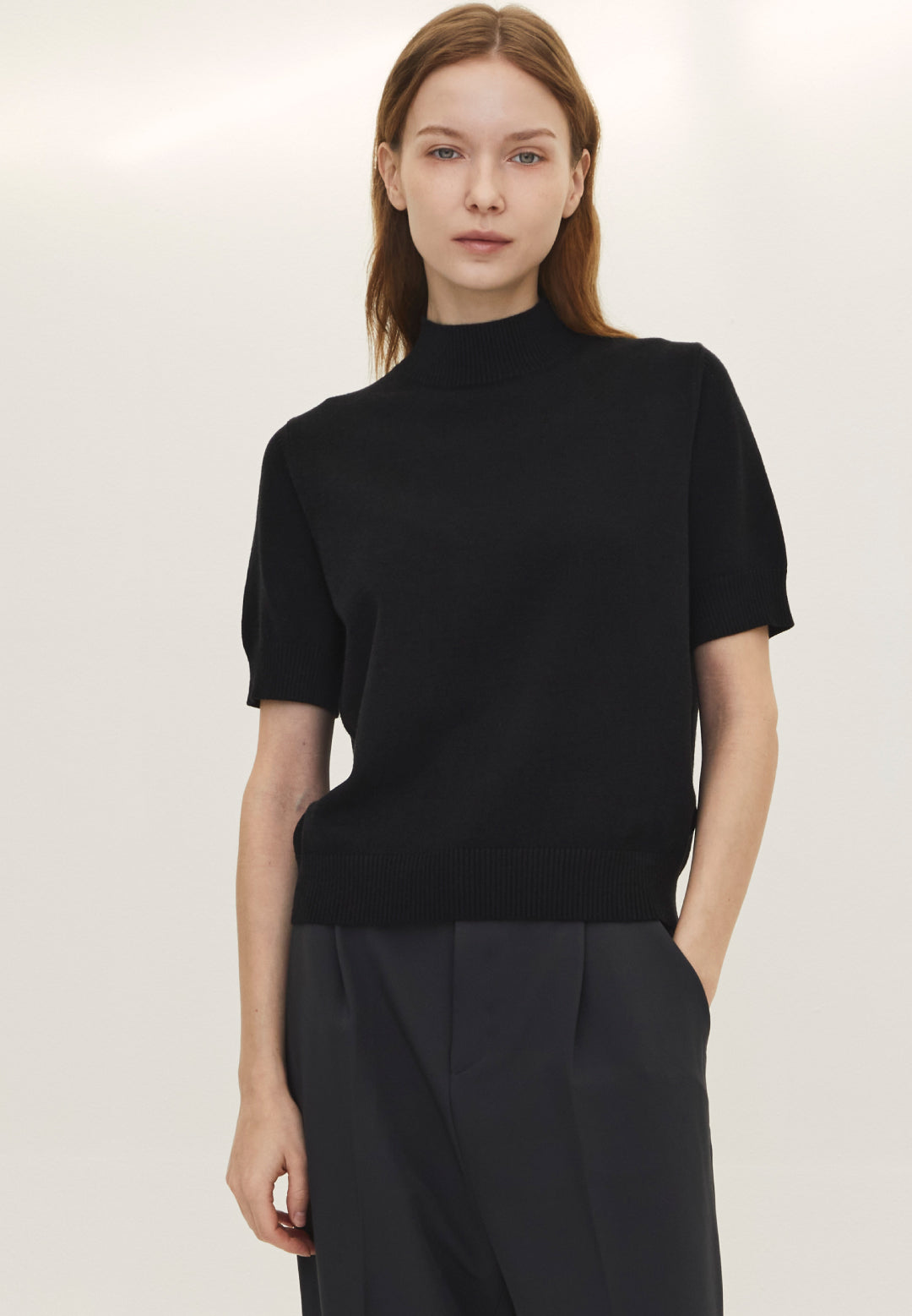 Basic cashmere-blend half sleeve knit