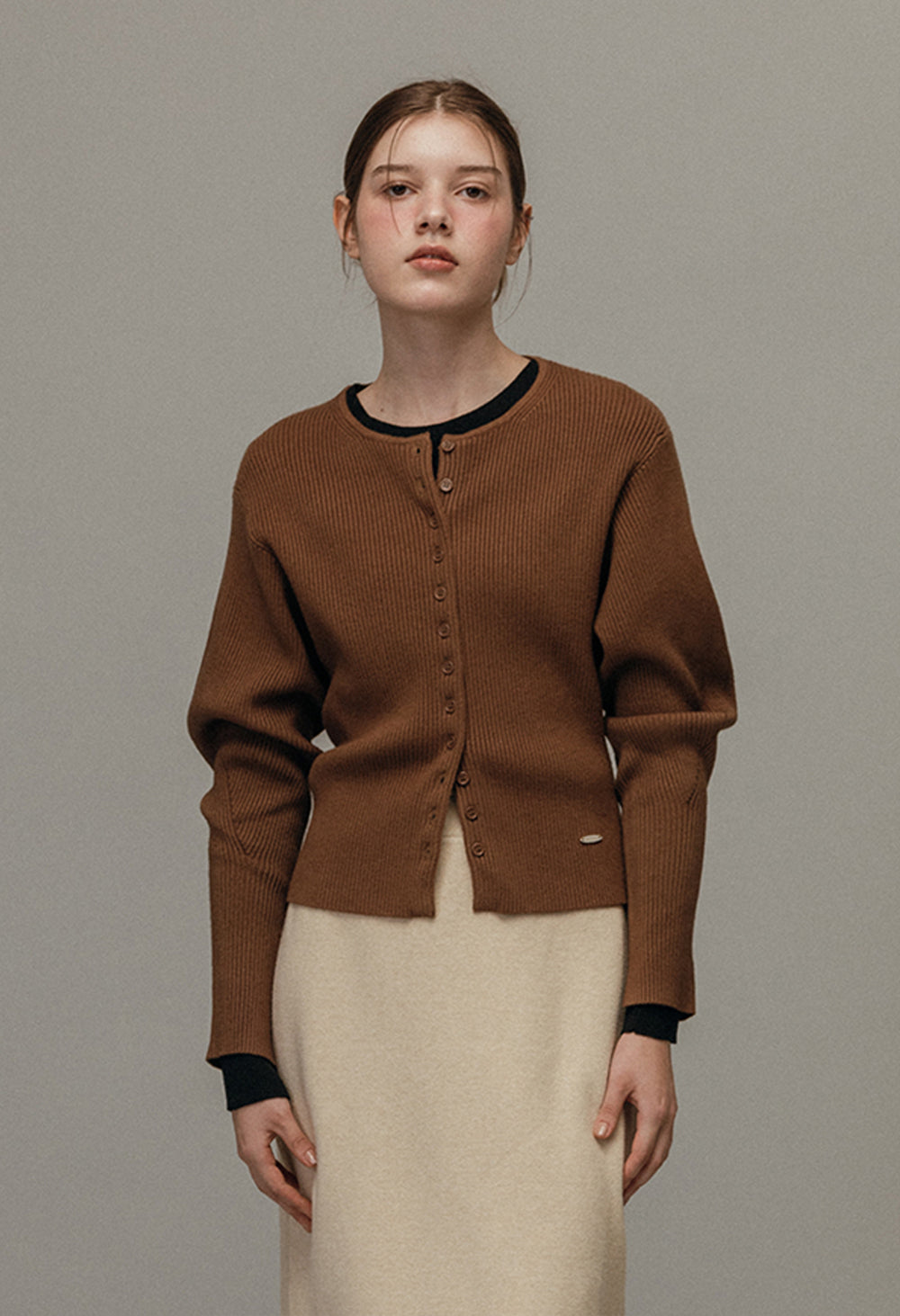 Novel volume knit cardigan