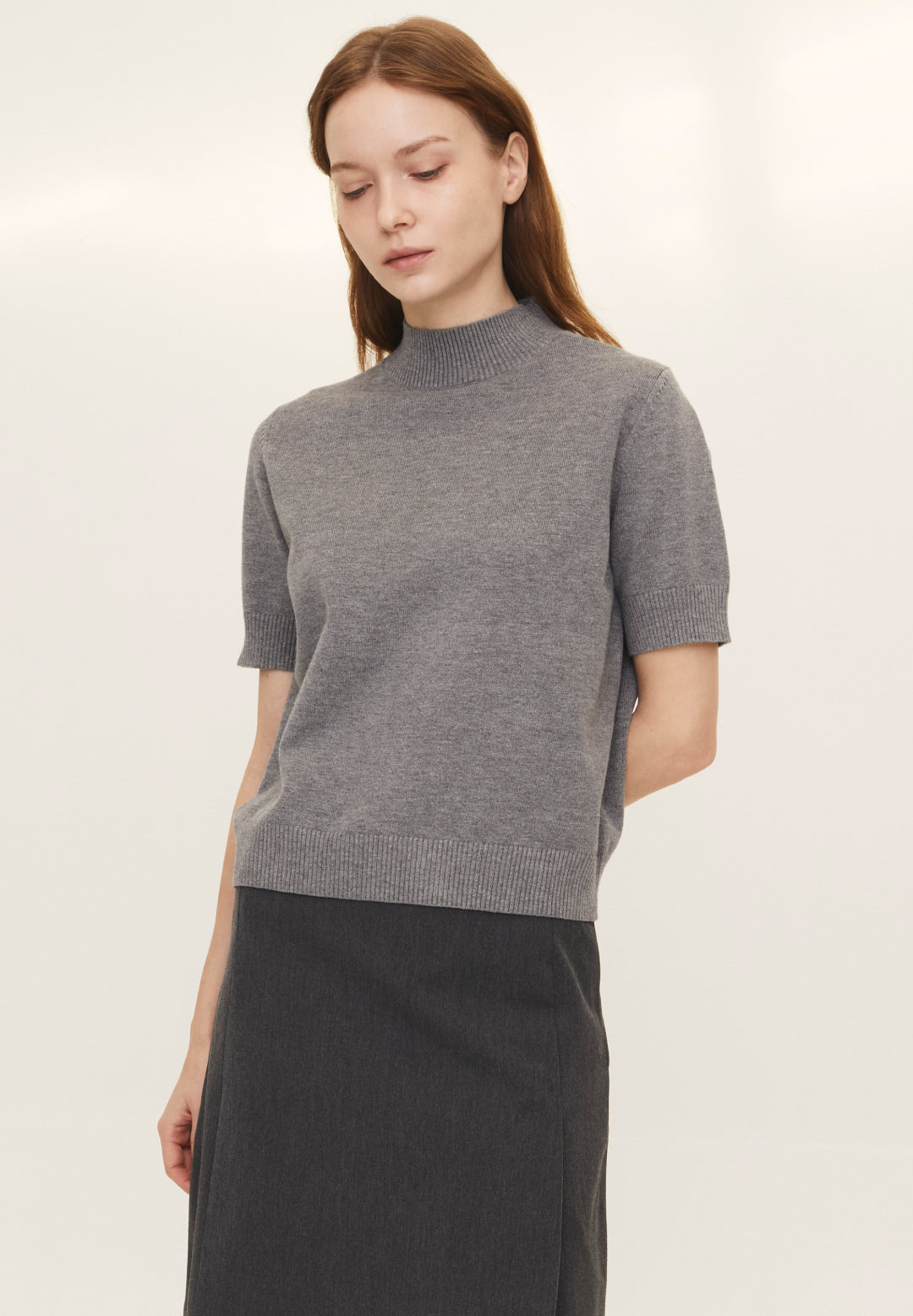 Basic cashmere-blend half sleeve knit