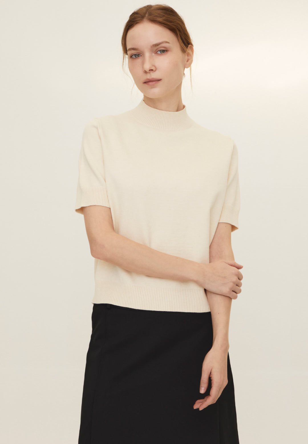 Basic cashmere-blend half sleeve knit
