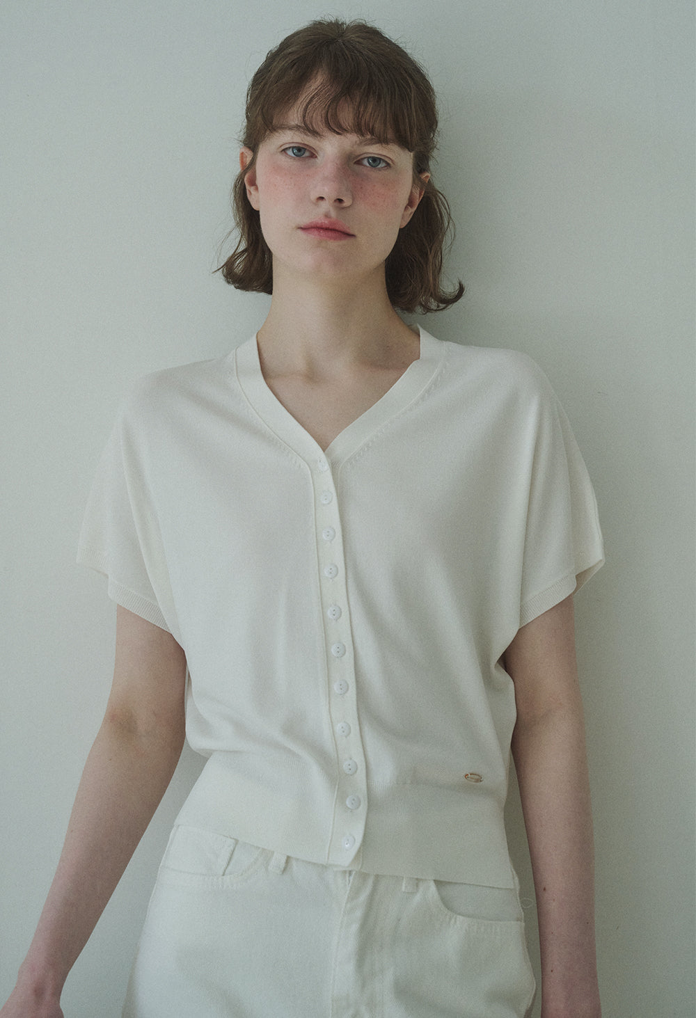 Iced linen v-neck sleeve knit