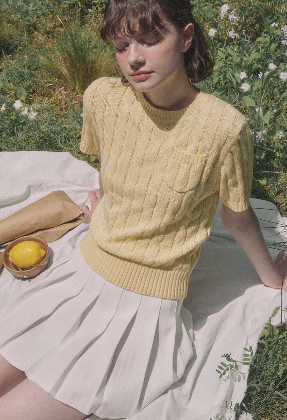 Chilling cable pocket cotton sleeve knit