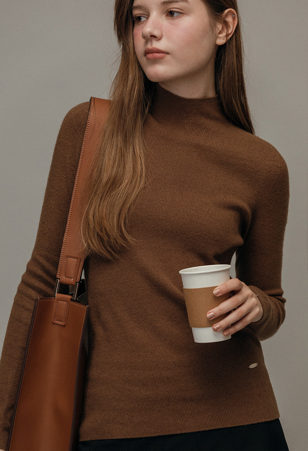 Poyette basic slim half neck knit