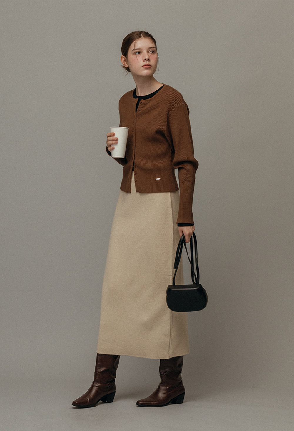 Rowe basic long back slit knit skirt