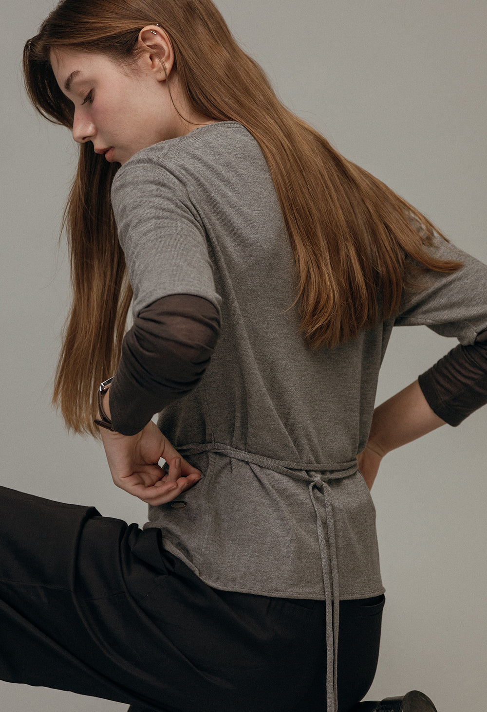 Strap wool half sleeve knit