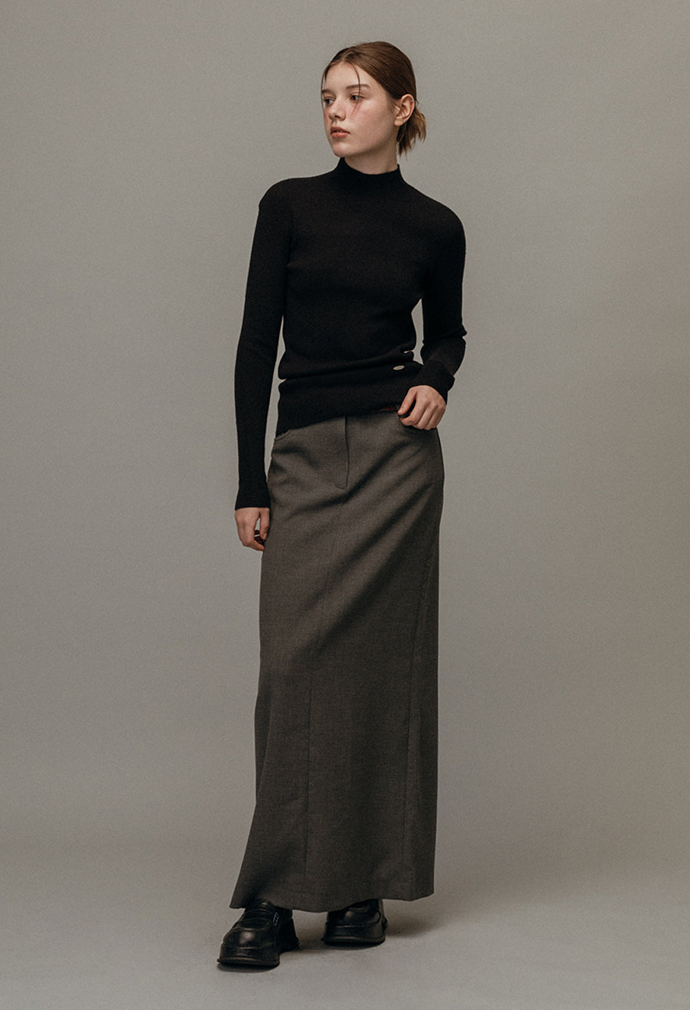 Poyette basic slim half neck knit