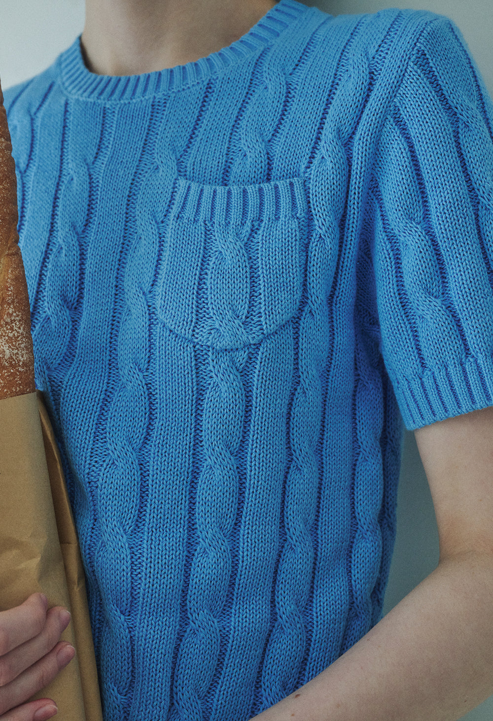 Chilling cable pocket cotton sleeve knit