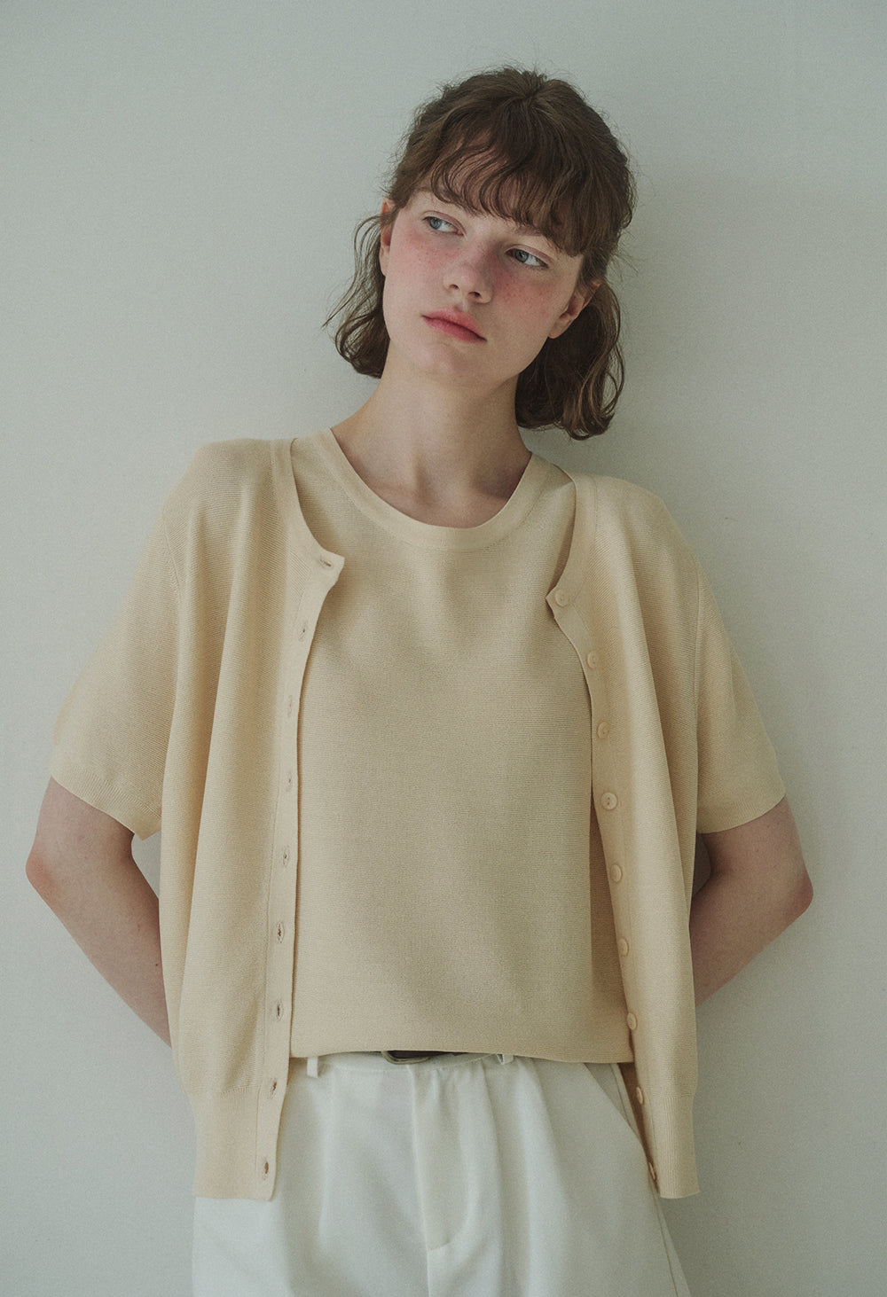Summer silky basic half sleeve knit cardigan