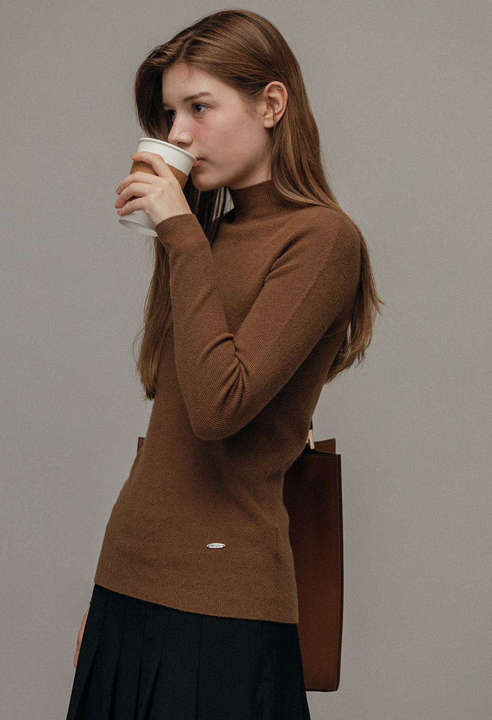 Poyette basic slim half neck knit