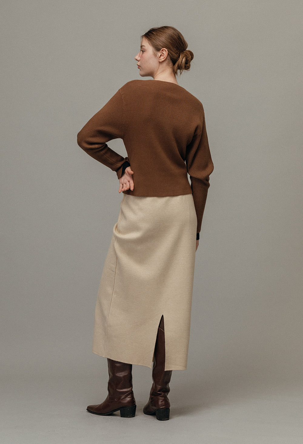 Rowe basic long back slit knit skirt