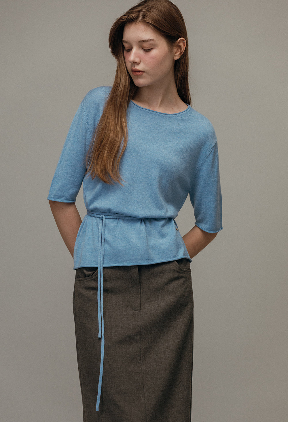 Strap wool half sleeve knit