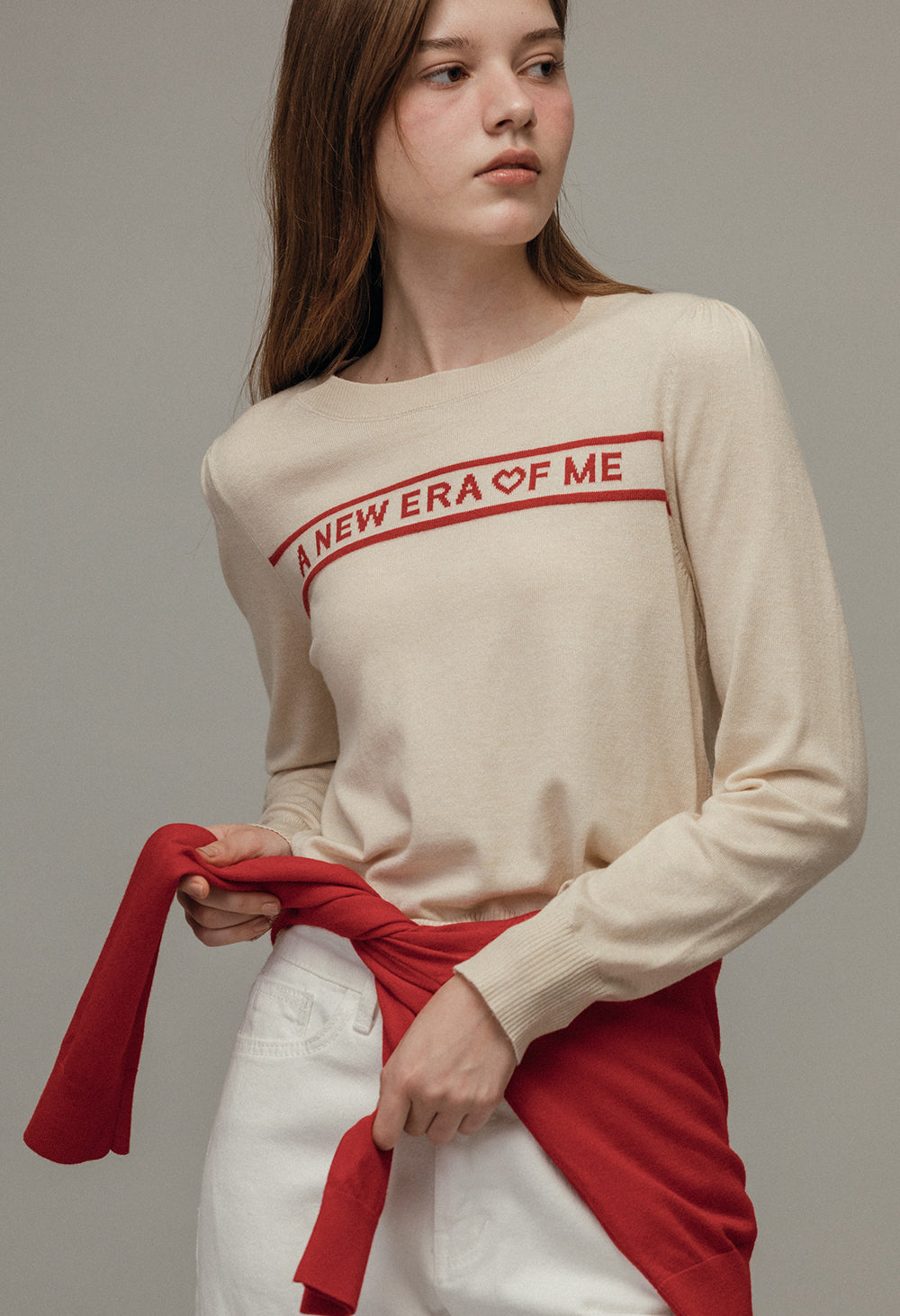 New era lettering puff pullover knit