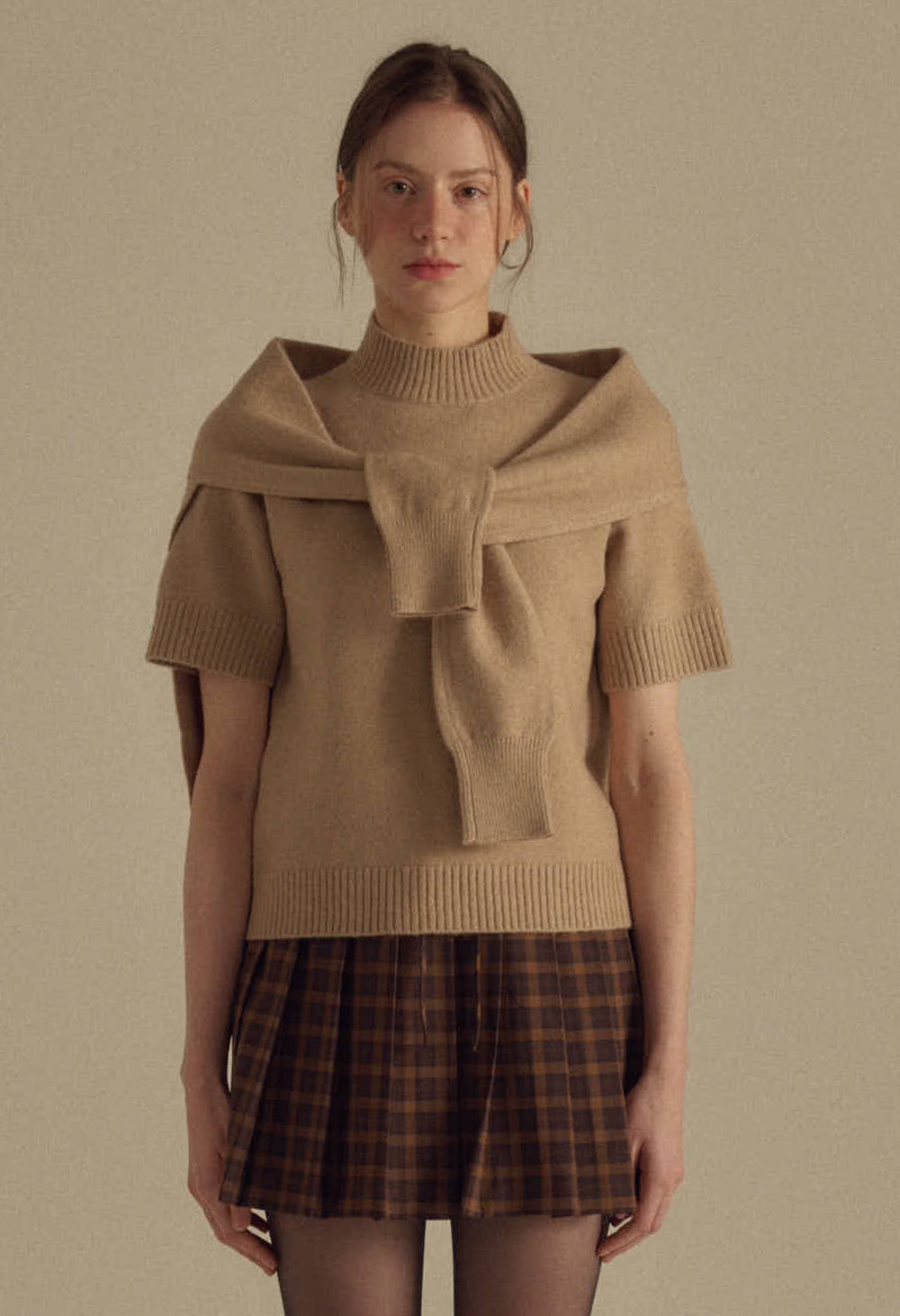 Vanilla basic wool knit shawl (WINTER)