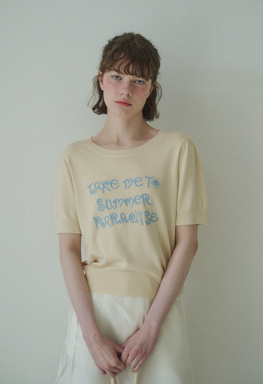 Paradise spangle puff half sleeve knit