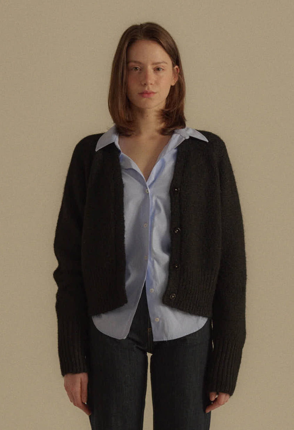 Winter volume silhouette wool knit cardigan