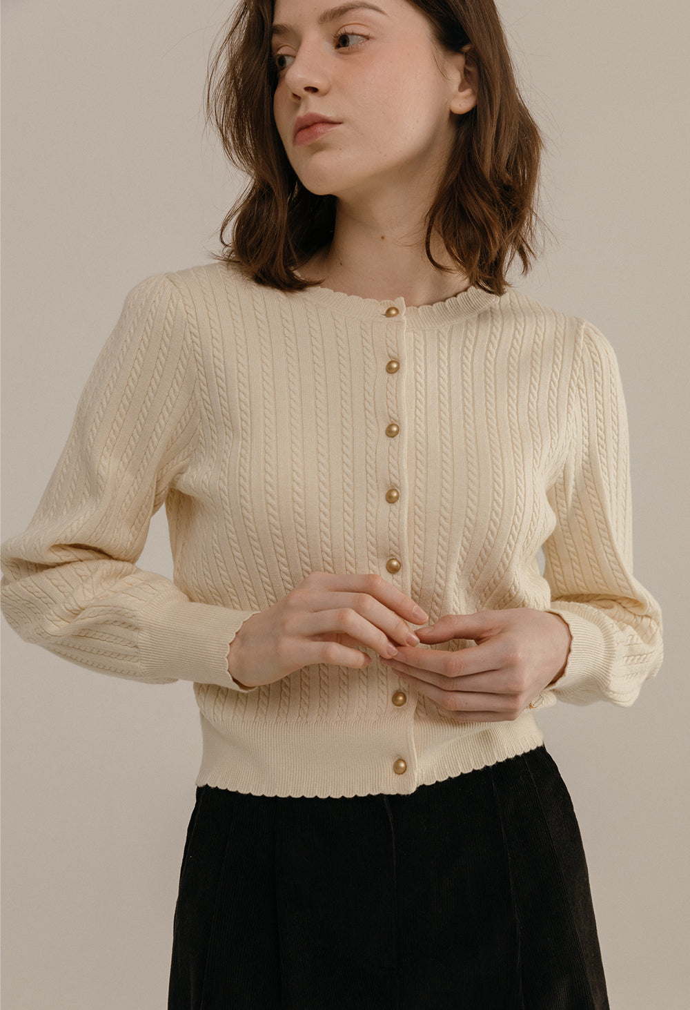 Moon gold button cable knit cardigan