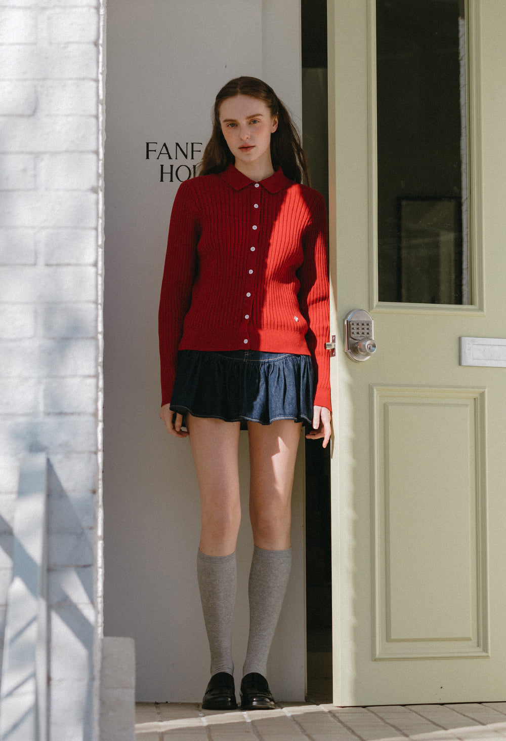 Romance collar knit cardigan - RED