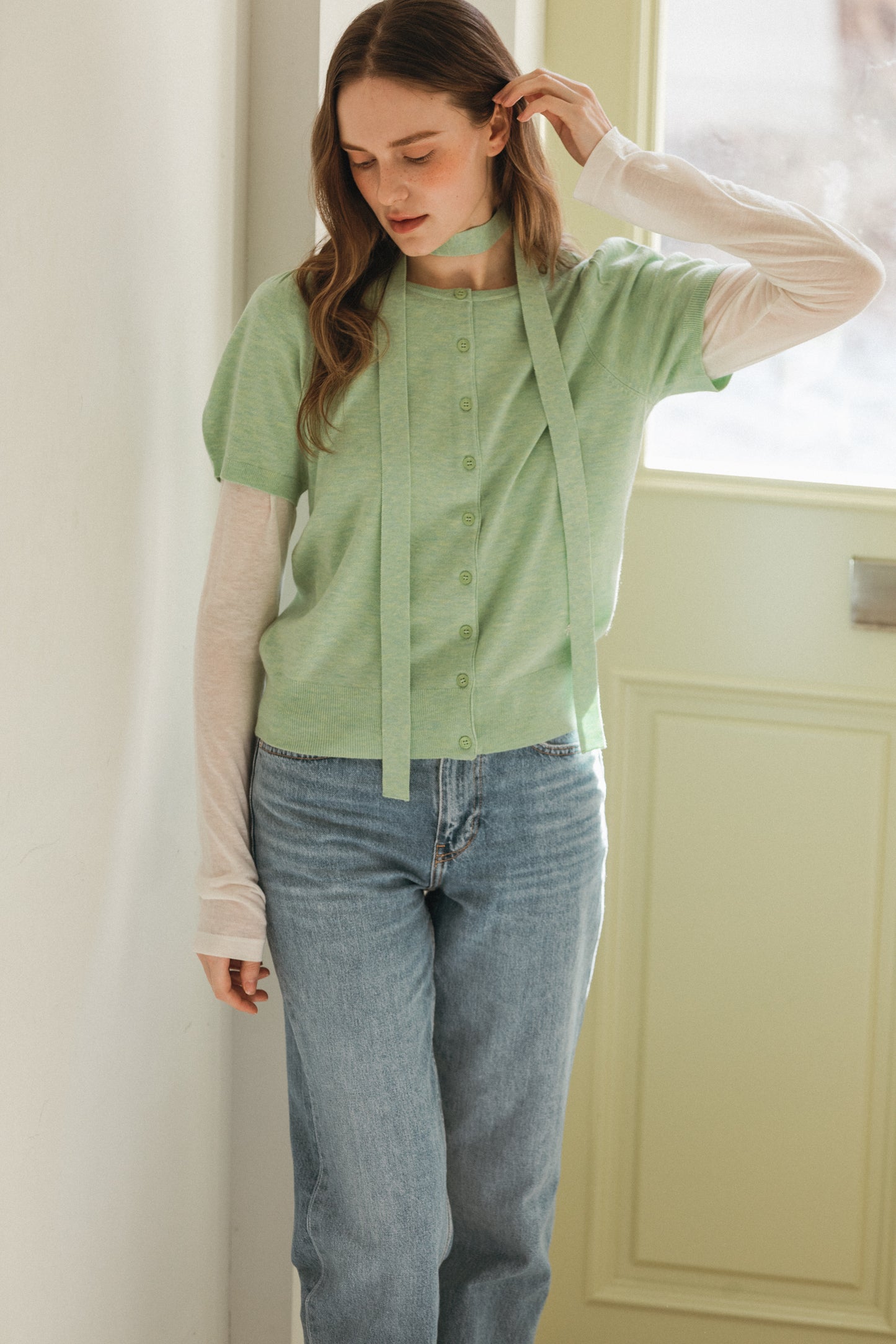 Bubbly scarf knit cardigan