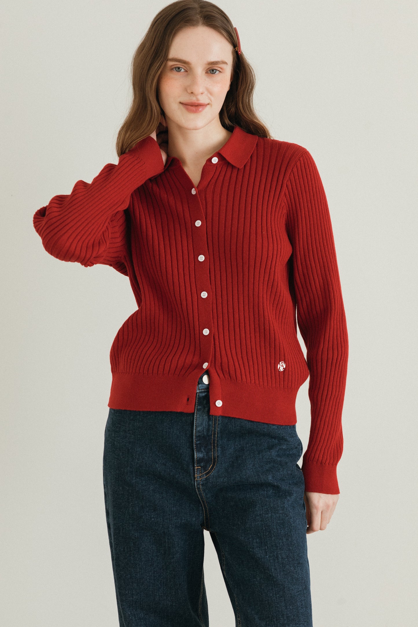 Romance collar knit cardigan