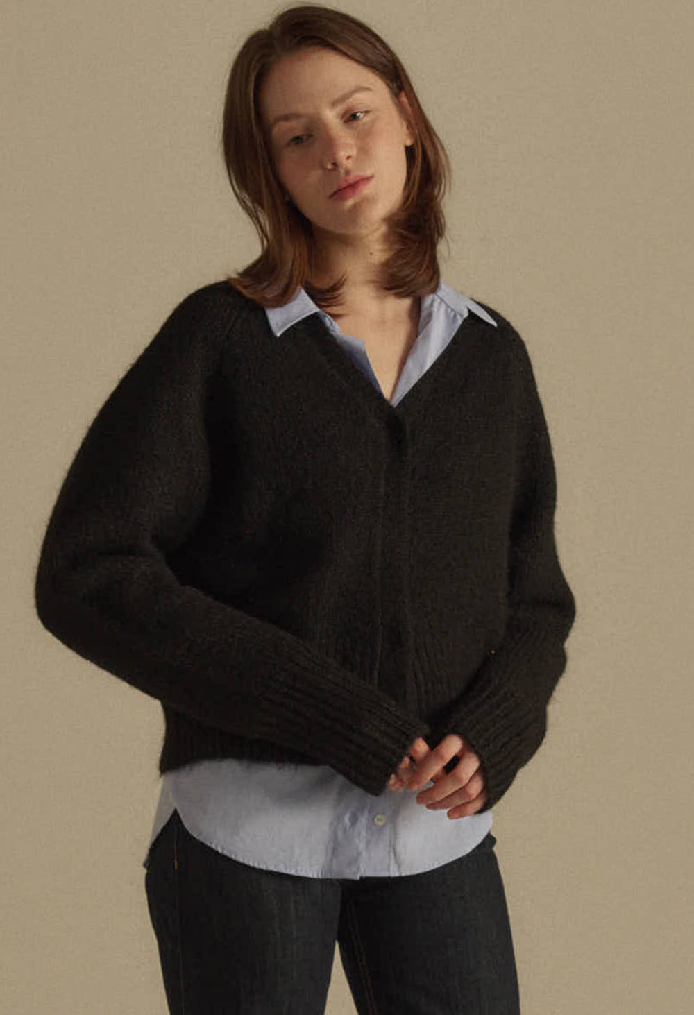 Winter volume silhouette wool knit cardigan