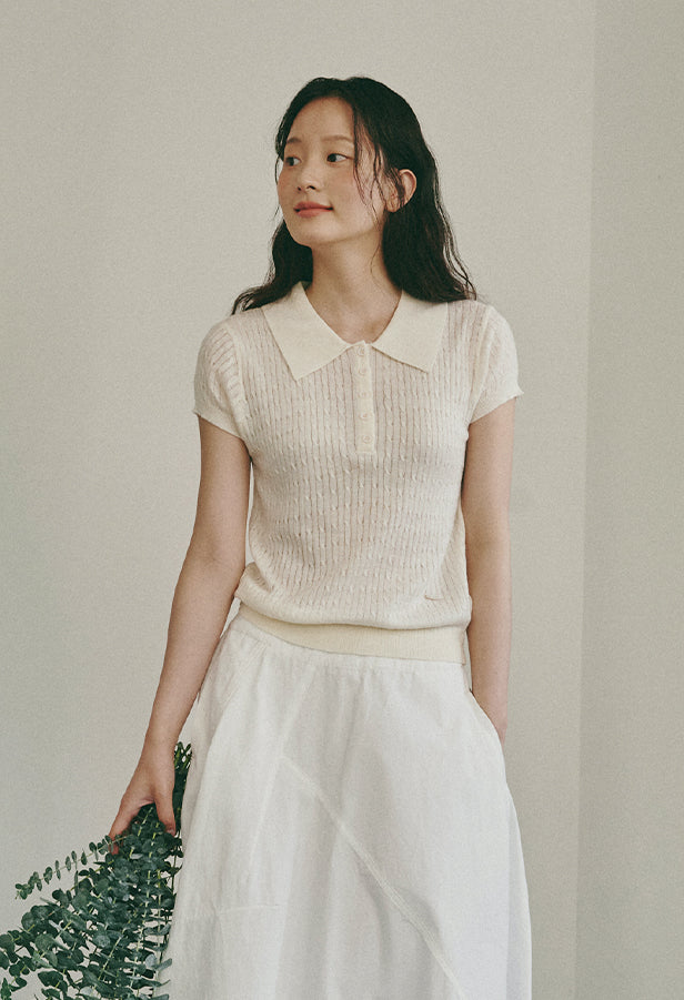 Dayshell Cable Collar Short Sleeve Knit