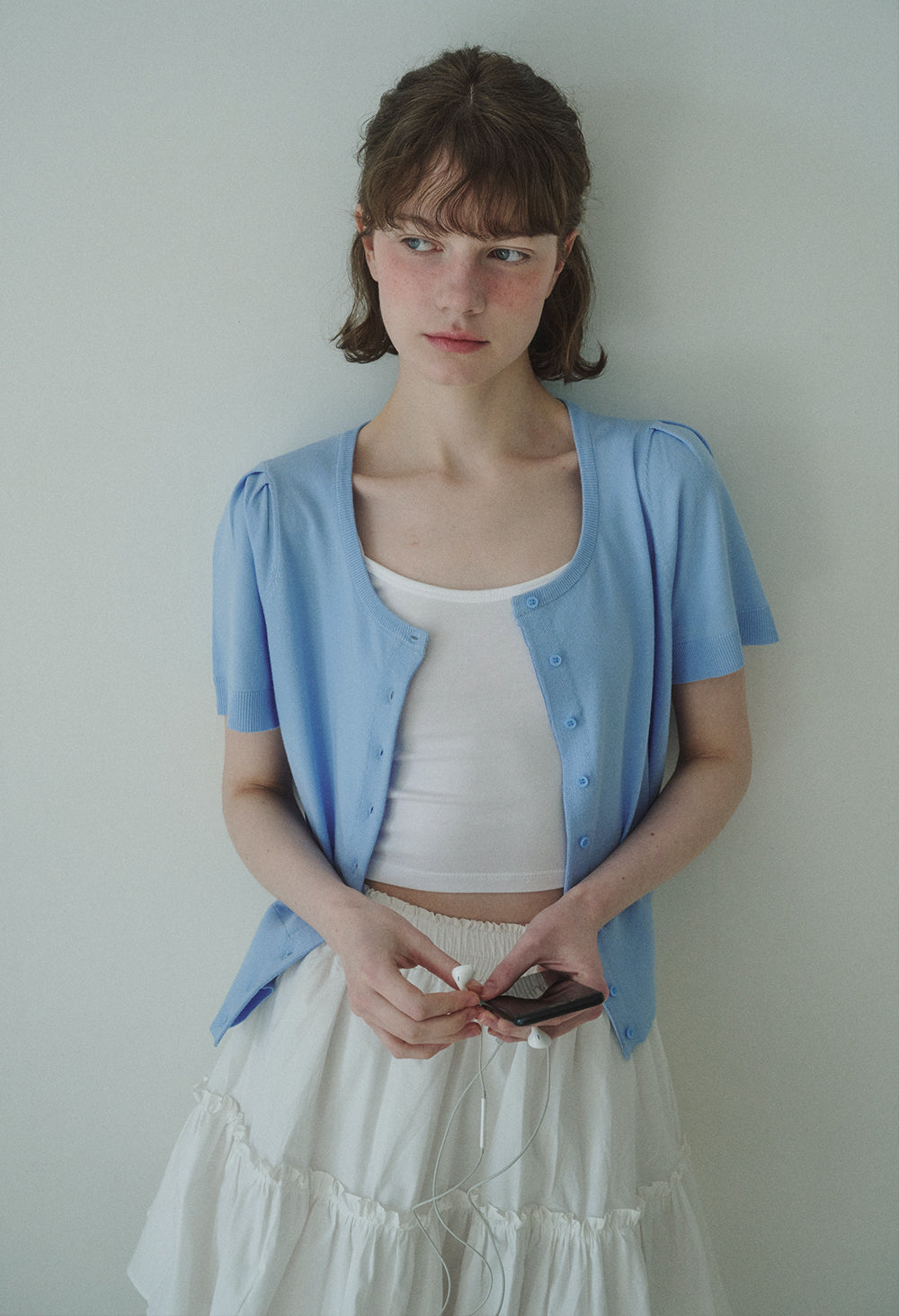 July puff half sleeve knit cardigan