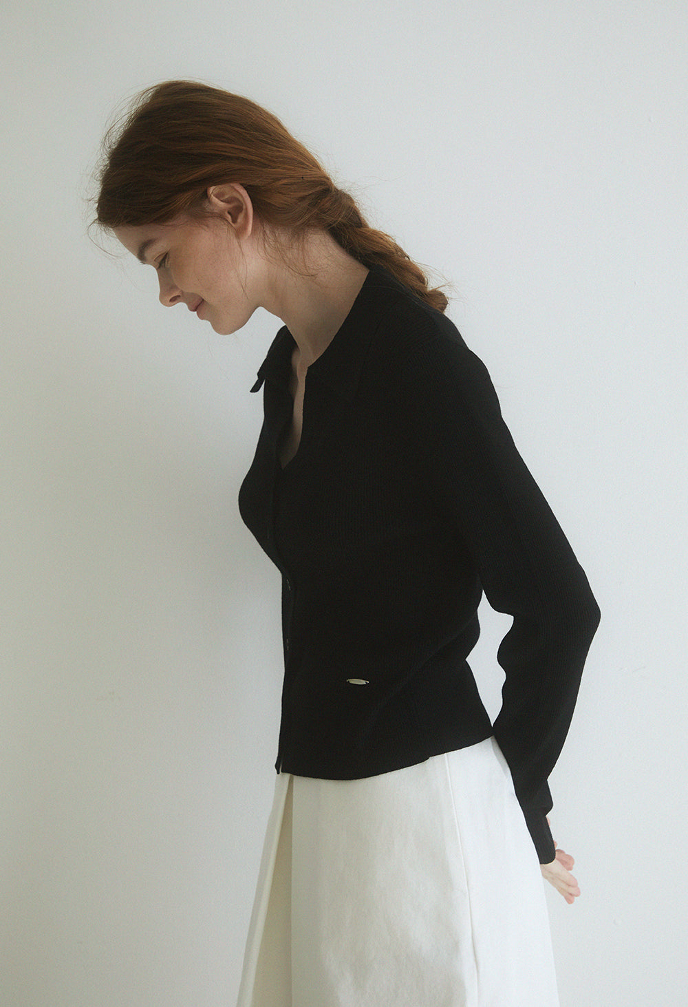 Slim ribbed collar cardigan