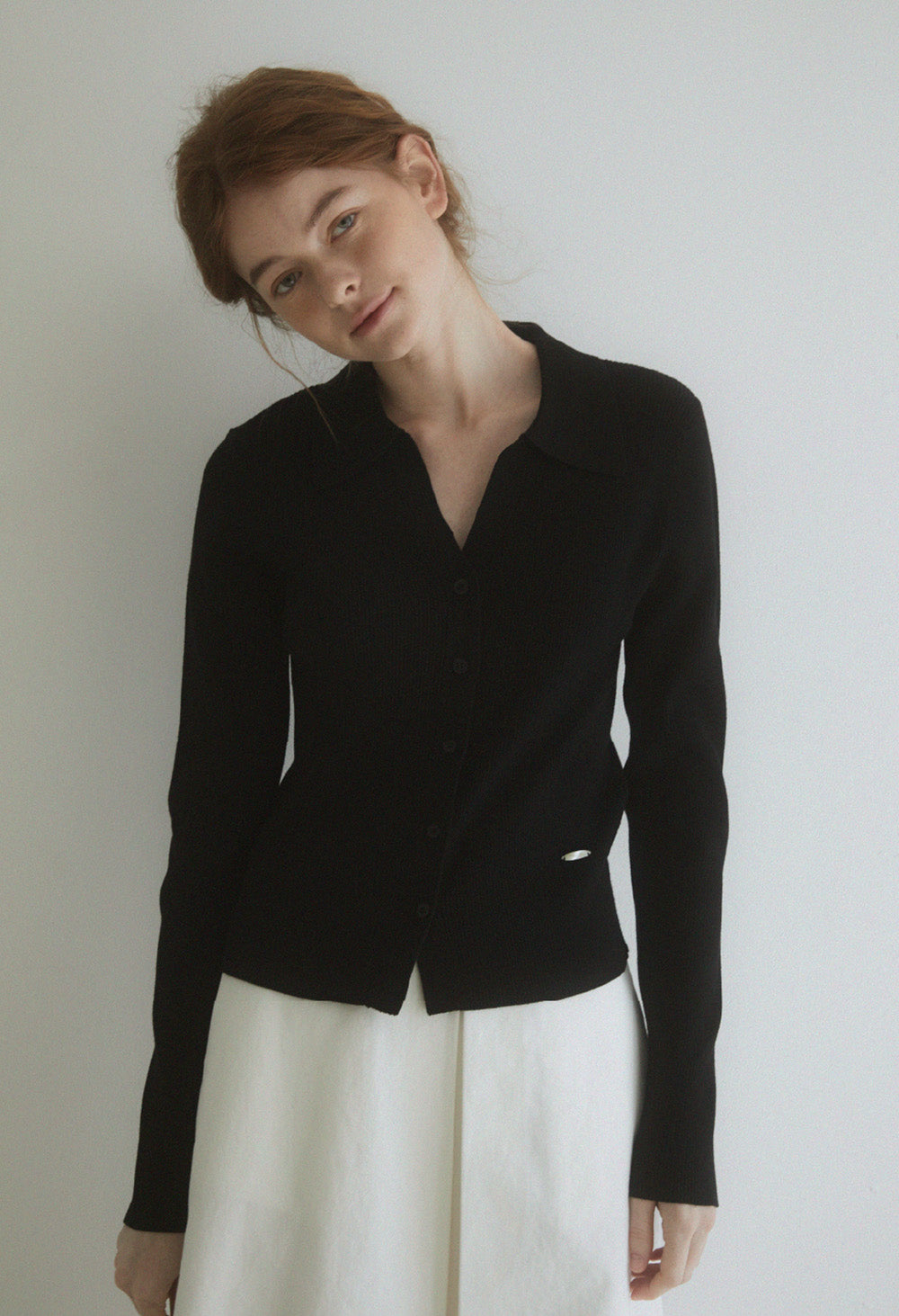 Slim ribbed collar cardigan