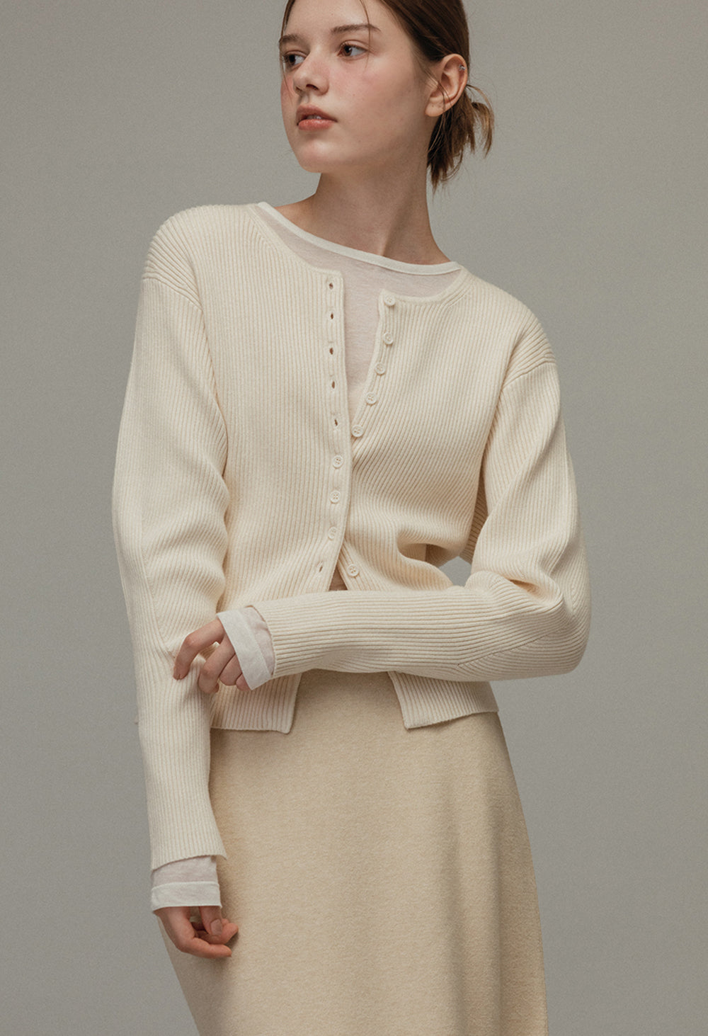 Novel volume knit cardigan