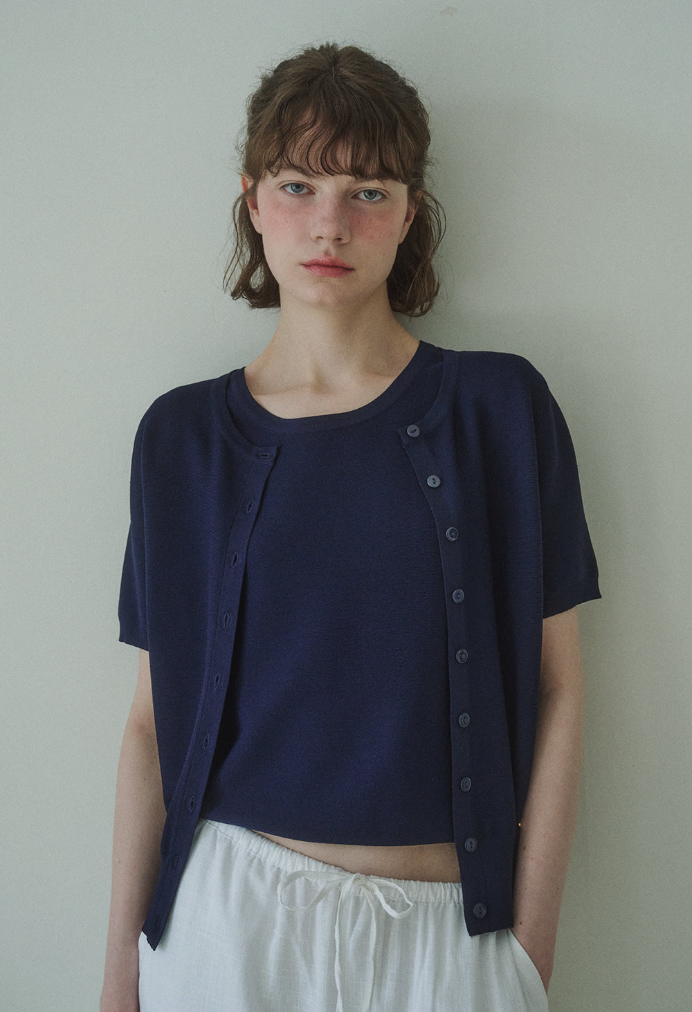 Summer silky basic half sleeve knit cardigan