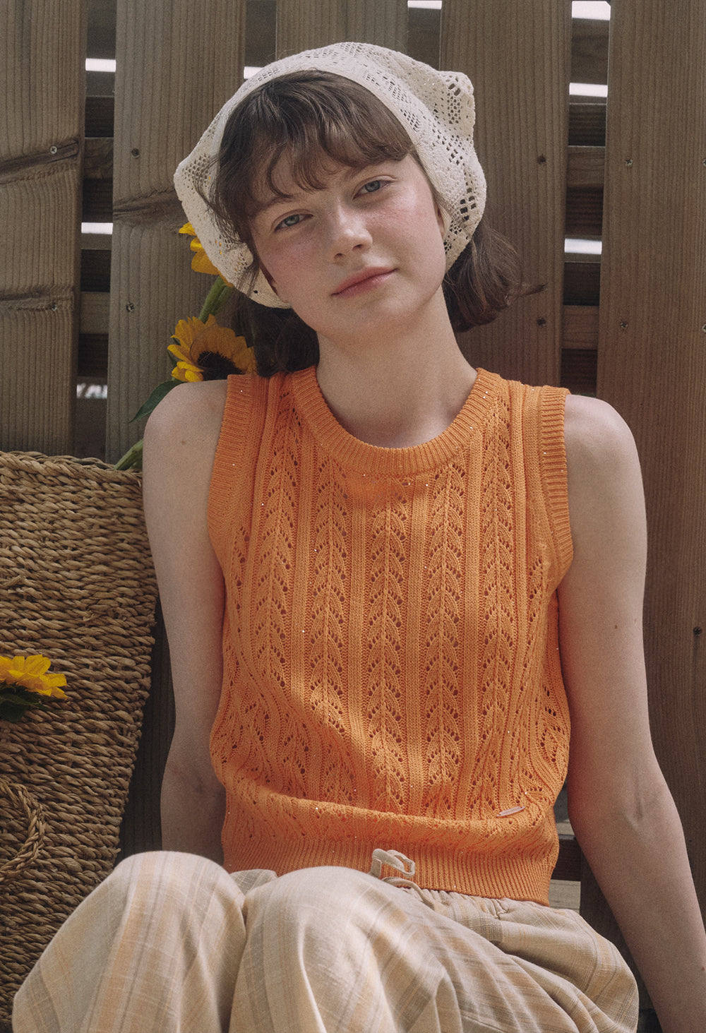Tropical cable sleeveless knit