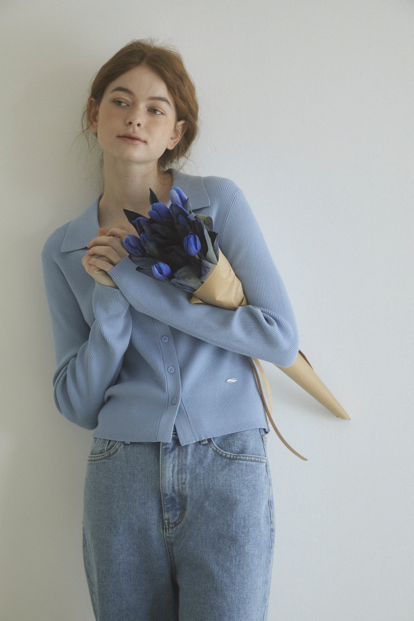 Slim ribbed collar cardigan