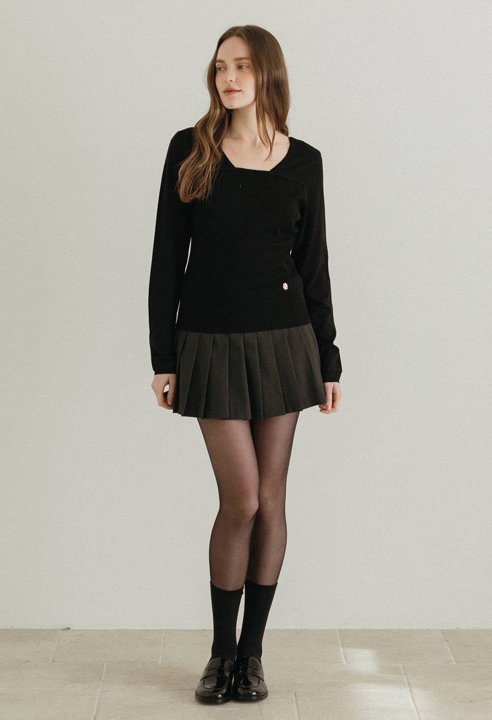 Spicy square neck knit -BLACK