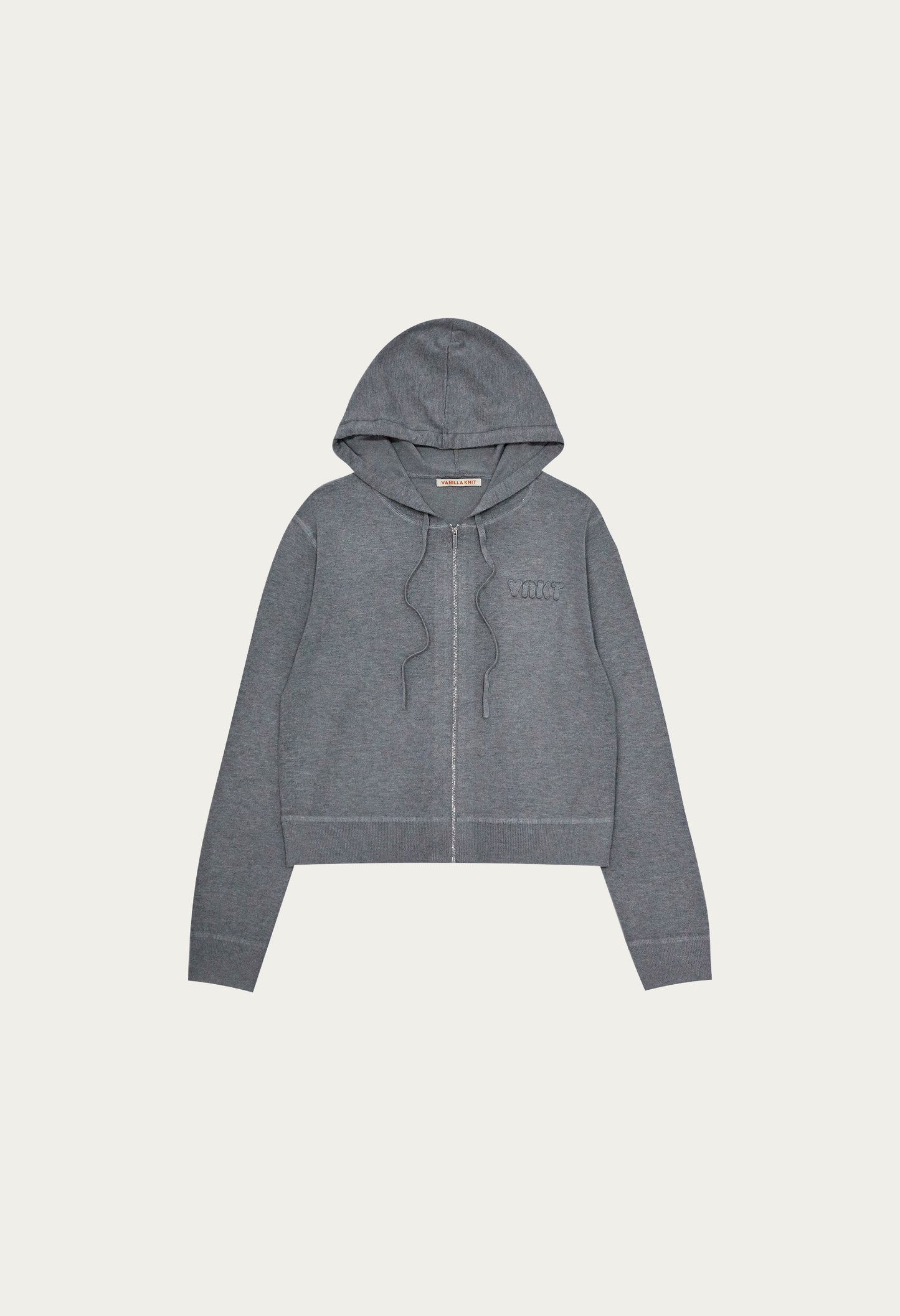 Crush hood zip up knit cardigan