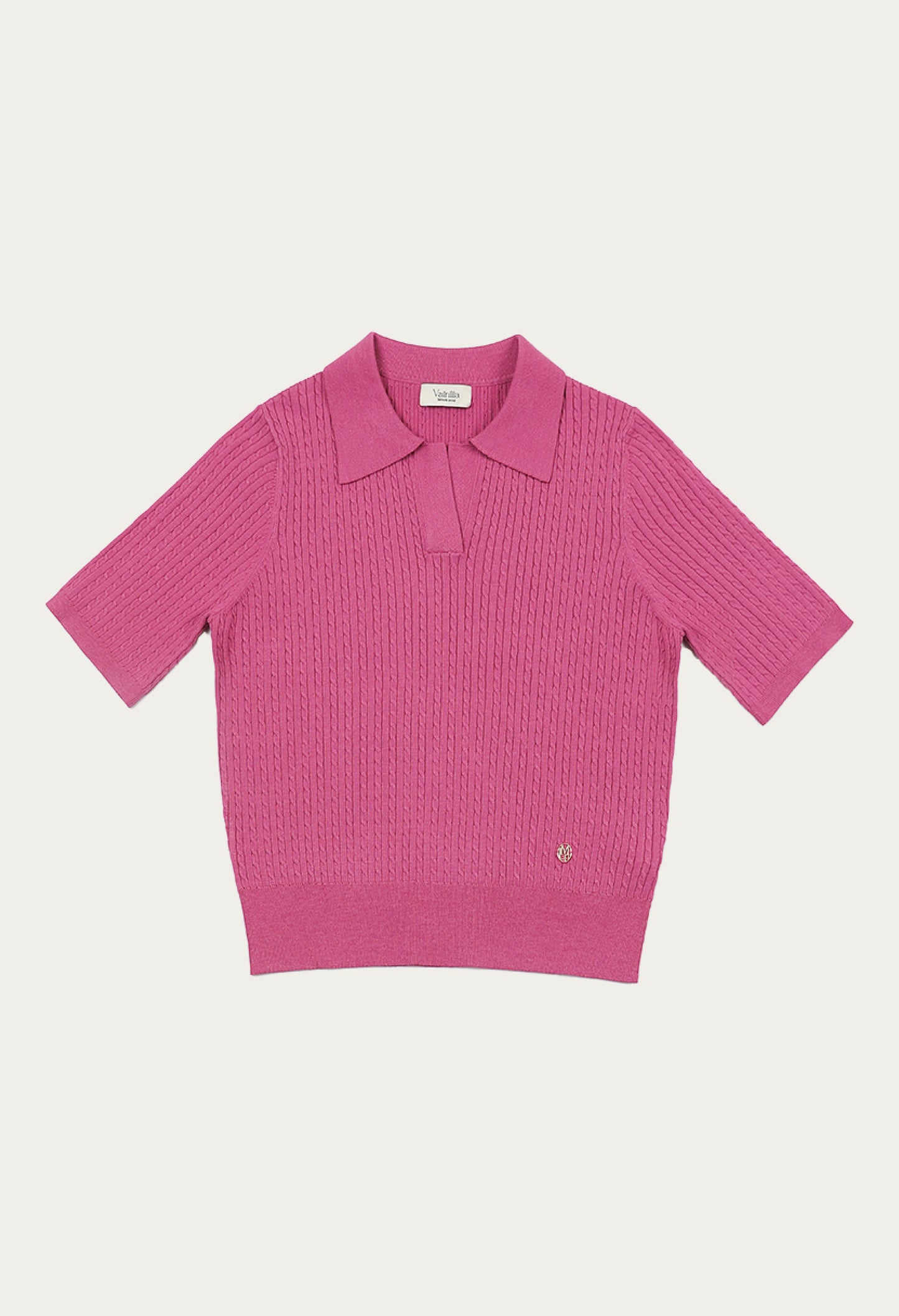 Romance cable collar short sleeve knit