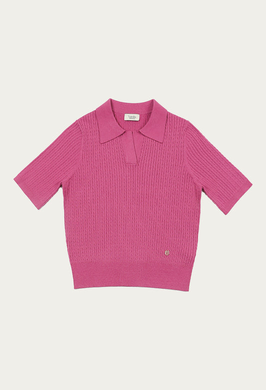 Romance cable collar short sleeve knit