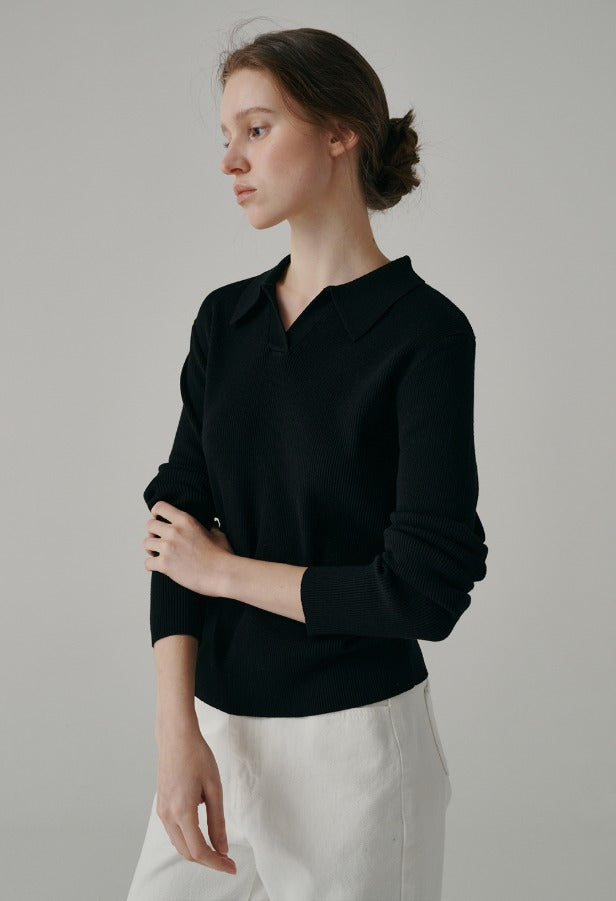 Slim Ribbed Long Sleeve Collar Knit