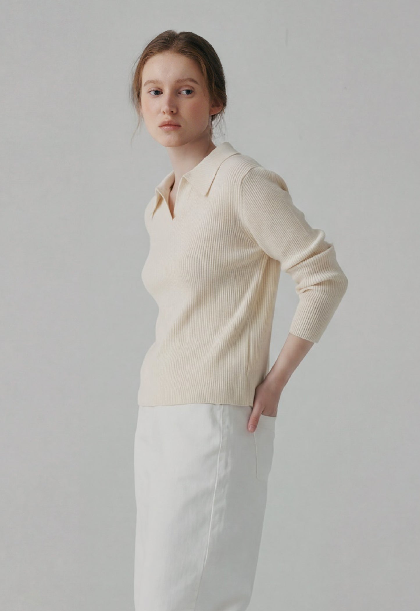 Slim Ribbed Long Sleeve Collar Knit