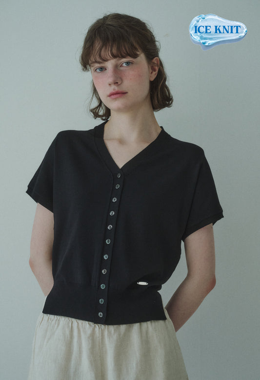 Iced linen v-neck sleeve knit