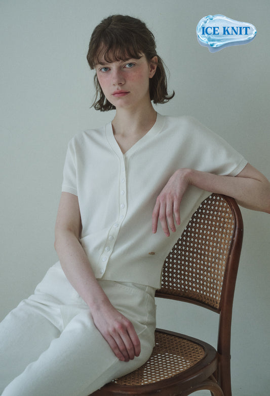 Iced linen v-neck sleeve knit