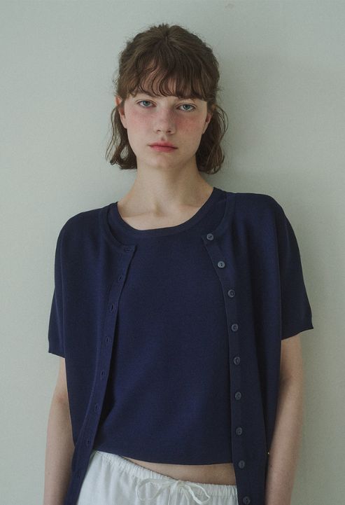 Summer silky basic half sleeve knit cardigan