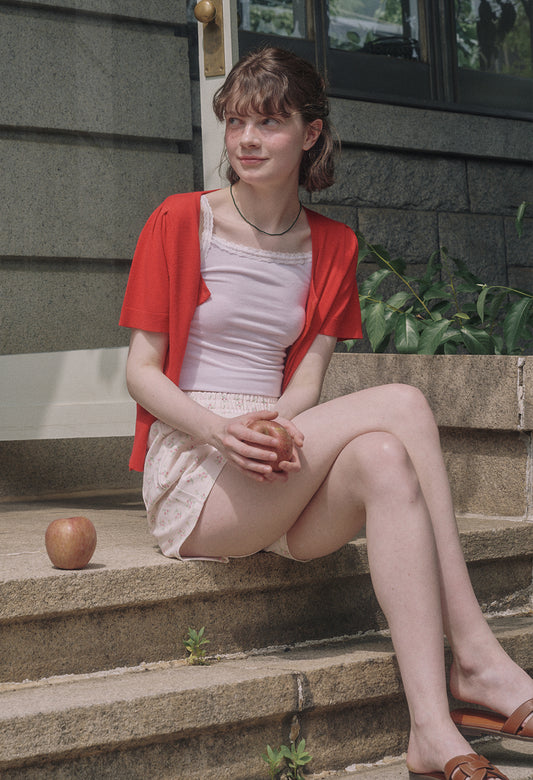 July puff half sleeve knit cardigan