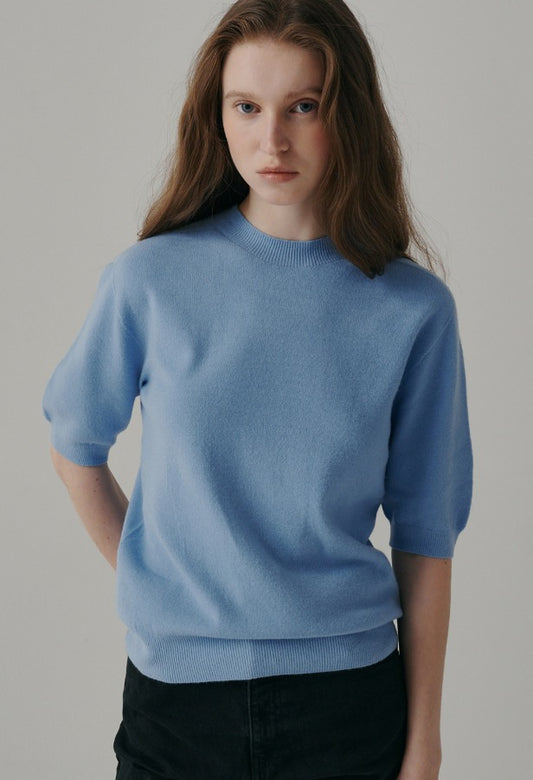 Tinted Wool Wholegarment Short-Sleeved Knit