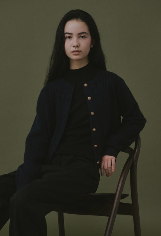 Midnight Gold Button Cable Cardigan